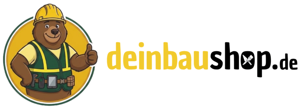 Olaf, das Baustoff-Maskottchen von deinbaushop.de Schriftzug deinbaushop.de
